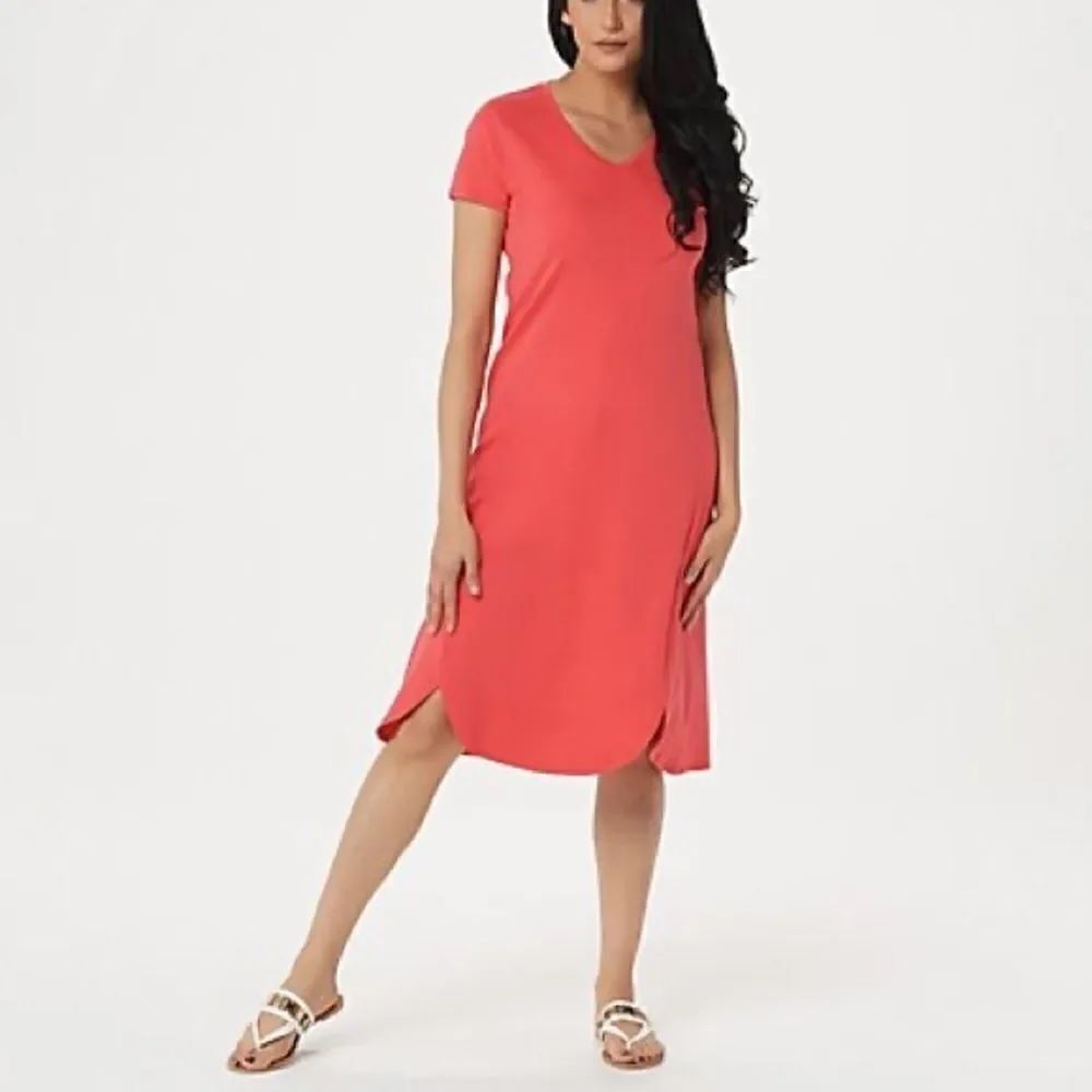 Isaac Mizrahi Essentials Pima Cotton Tulip Hem Midi Dress